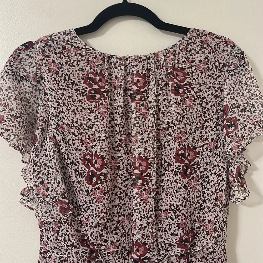 Shoshanna Womens Elnora Short Sleeve Midi Dress Boysenberry Floral Sz 12 Elegant - Picture 13 of 16